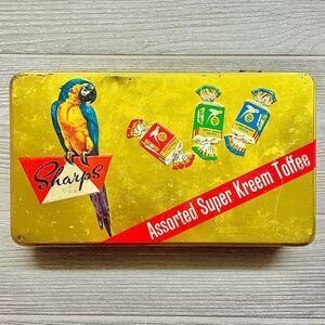 Vintage 1900s SHARPS Gold Collector Tin Assorted Super Kreem Toffee Parrot